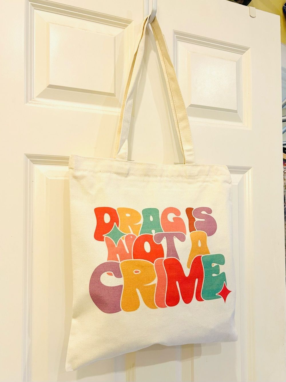 Drag Pride NWT Graphic Canvas Tote Book Bag Zipper Pocket Dopamine Rainbow - Picture 2 of 8